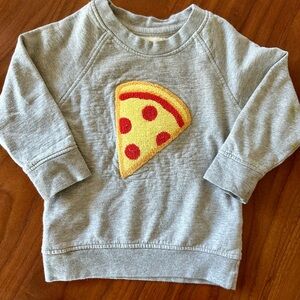 Monica + Andy Gray Sweatshirt with Embroidered Yarn Pizza, 12-18m